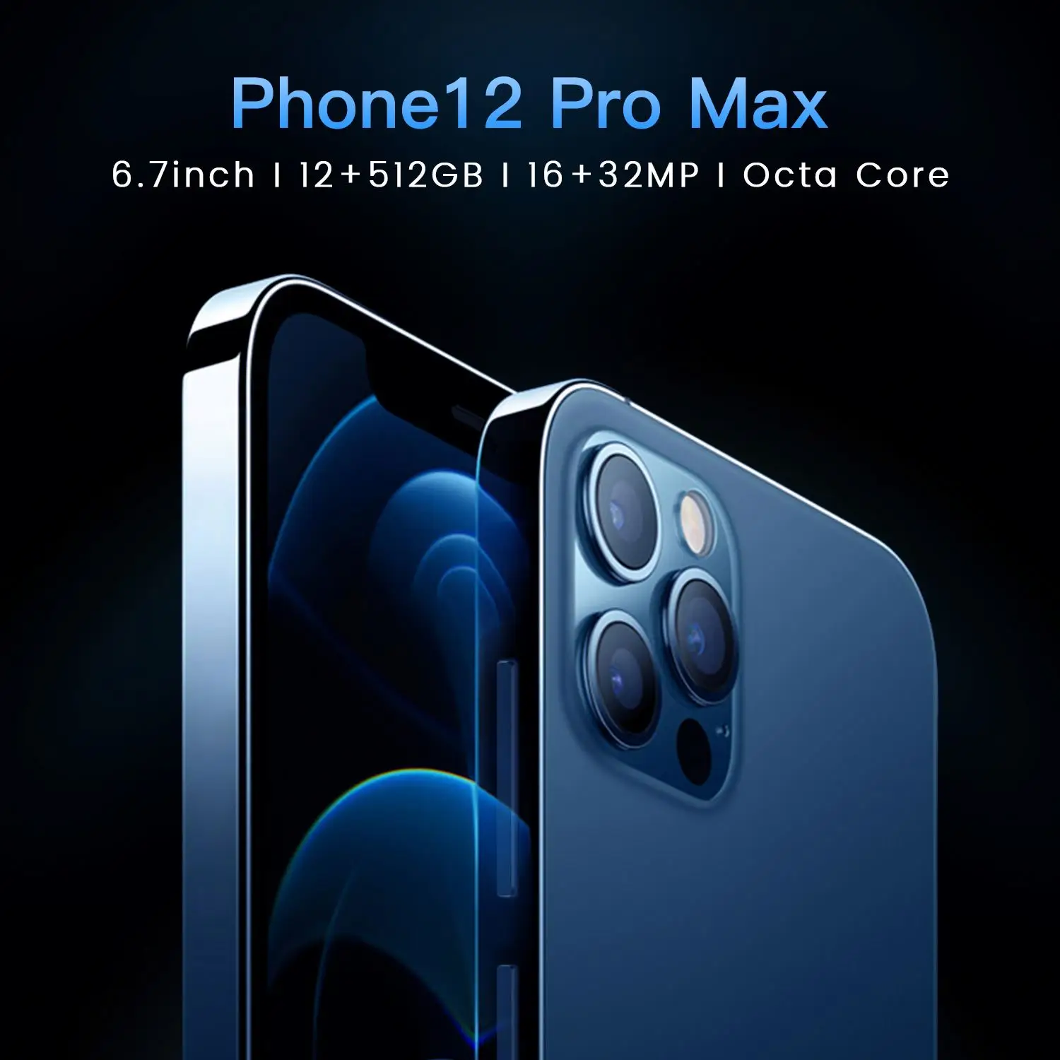 i12 Pro Max + 6.7 inch 12GB + 512GB Android smartphone 10 core 5G LET phone 3 camera face ID unlock mobile phone