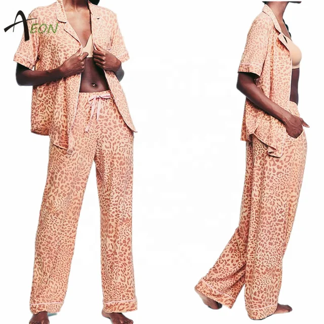 Super Soft Leopard Prints Women Lounge wear Set Modal Bamboo Jersey  Pyjama Nightwear  PJ Set