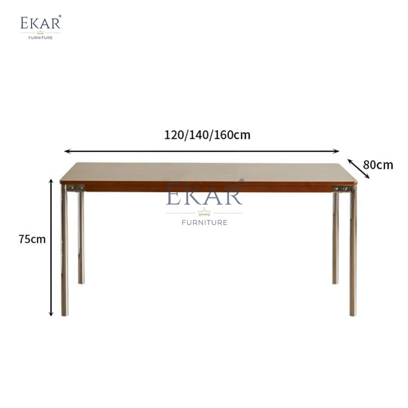 product new design ekar cherry wood and stainless steel long dining table kitchen table set 4 chairs-65