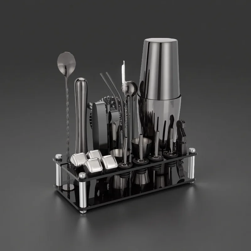 2025 Cheap Professional Food Grade Cocktail Shaker Set Boston Stainless Steel Bartender Kit Acrylic Stand SW SW22-3 Reusable with Custom Logo