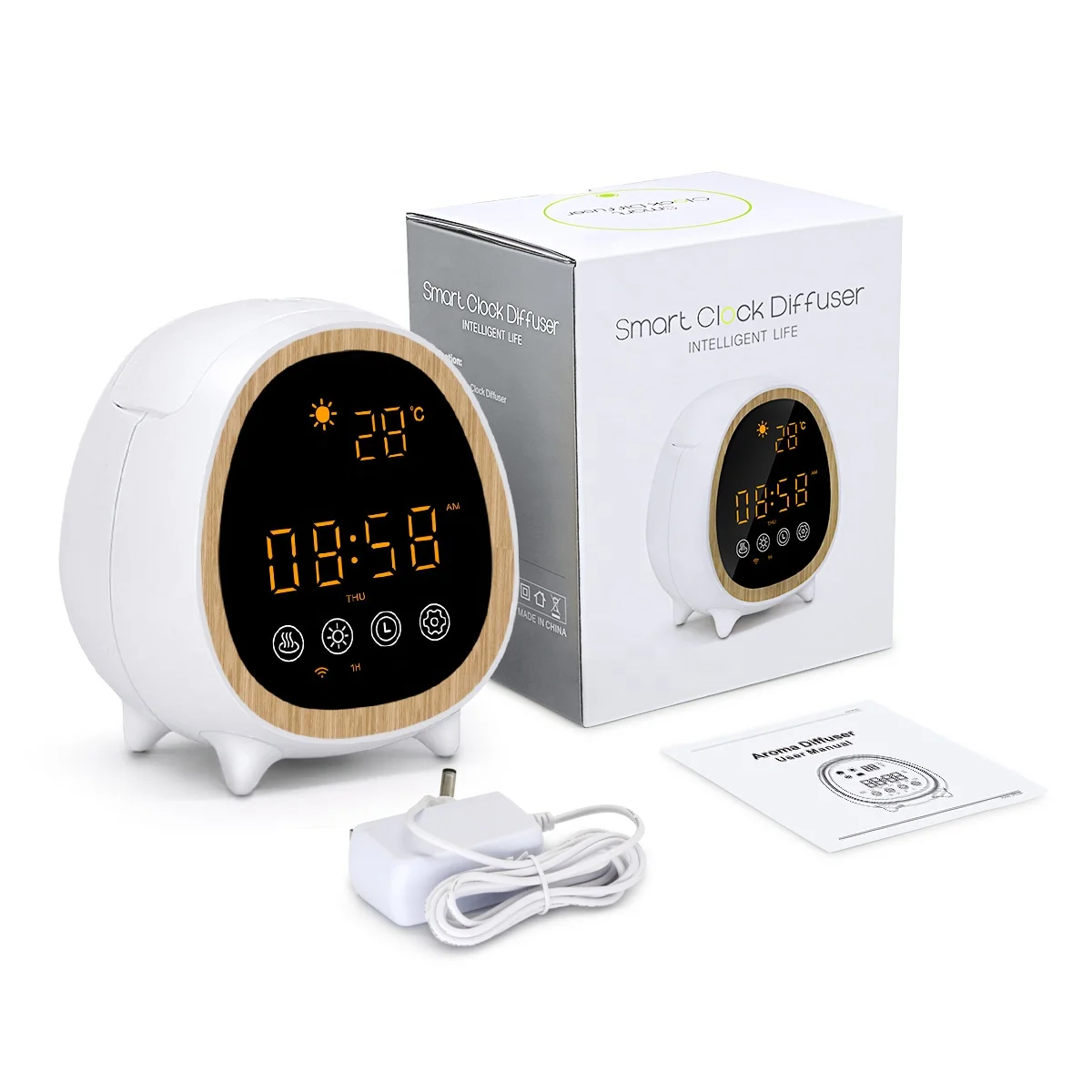 Changlin Smart Alexa Google Weather Diffuser Nature Oil Scent Aromatherapy WIFI Alarm Clock Aroma Humidifier Ultrasonic
