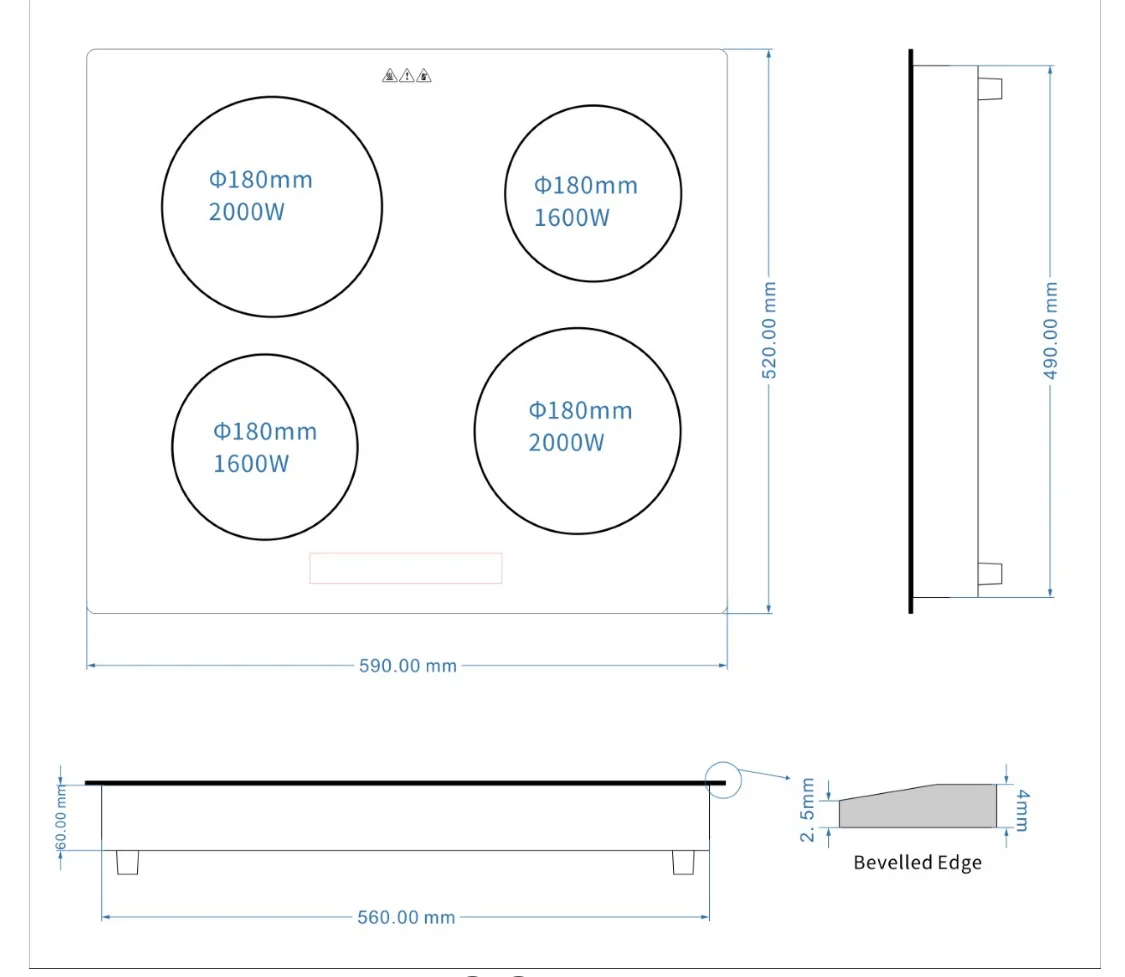 Invisible Induction Hob Cooktop Stove Cooker Under Granite Marble Countertop Built In 4 Burner