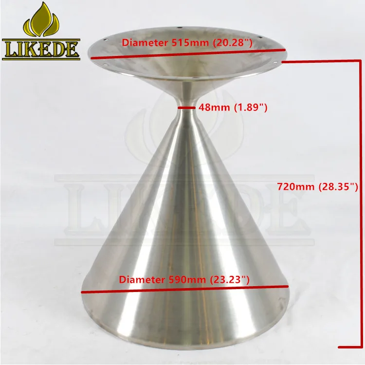 Integrated Tulip Conical Table Base Metal Brushed #304 Stainless Steel Trumpet Style Furniture Legs