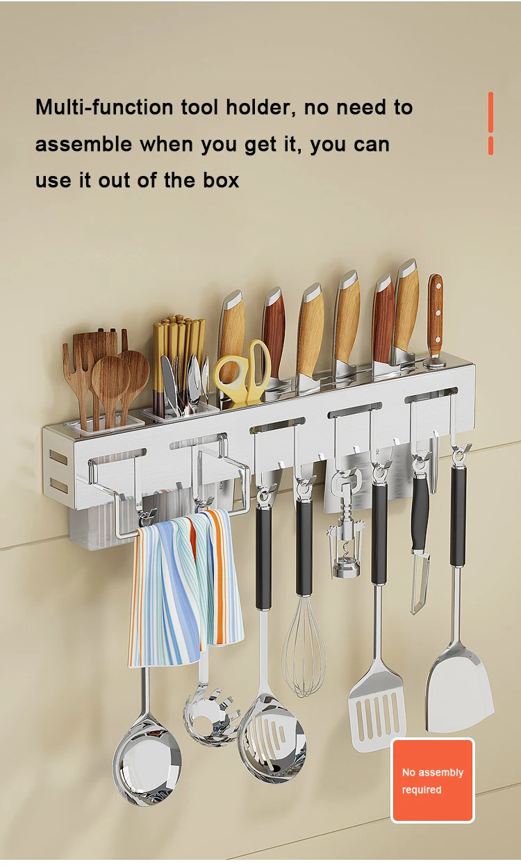 Stainless Steel Knife Rack Wall Mounted Non-perforated Shelf Nailfree ...