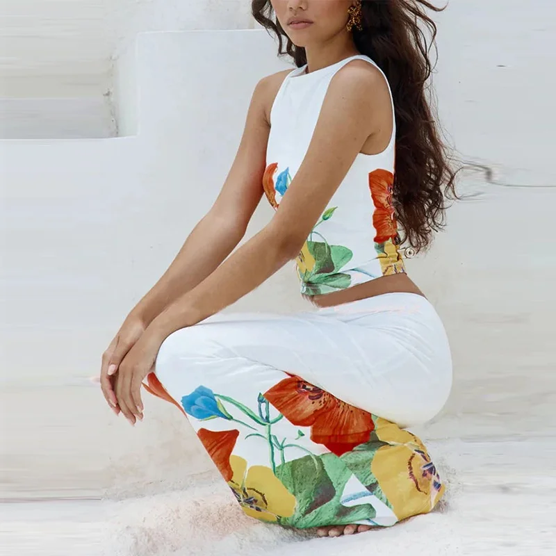 Women's Summer Casual Floral Print Two-Piece Dress Set