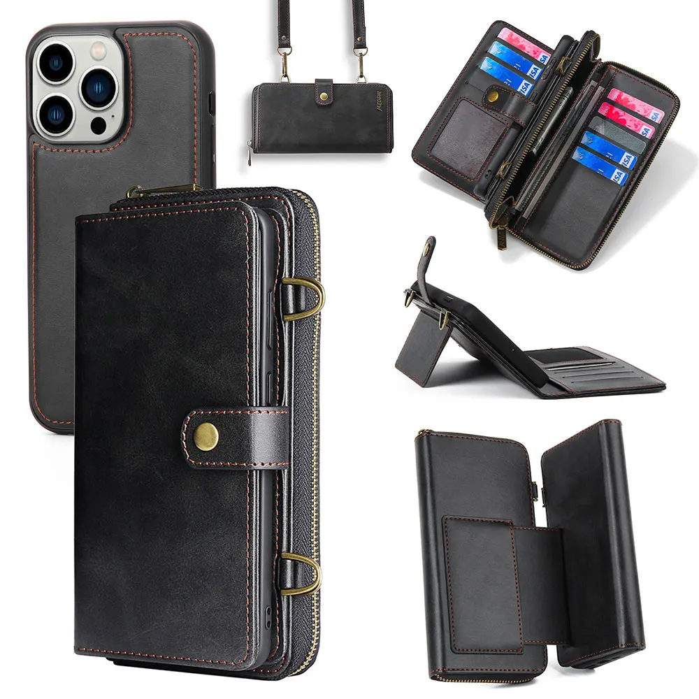 Leather Mobile Phone Case For Iphone 16 15 14 13 12 11 Plus Pro Max 3 In 1 Straddle Adjustable Holder Luxury Sjk607 Laudtec