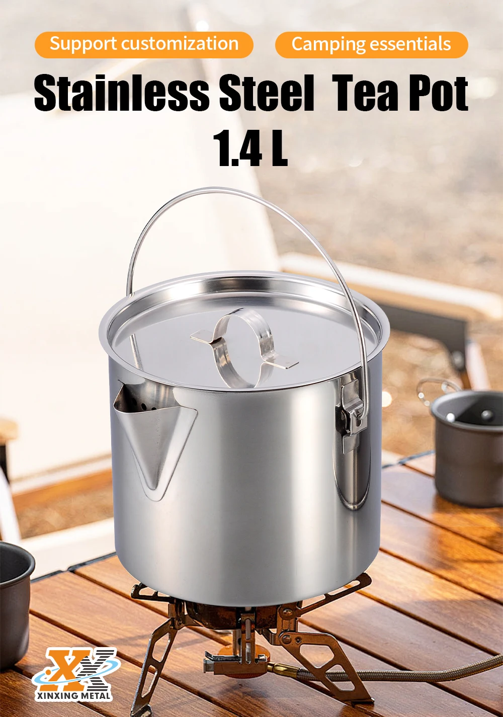 High Quality Outdoor Hiking Stainless Steel Tea Kettle Camping Coffee Tea Pot And Kettle Set supplier