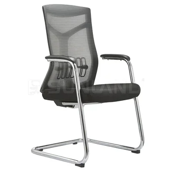 Modern Style Simple Design Grey Fabric Swivel Staff Chair with Chrome Armrest for Office & Work Station