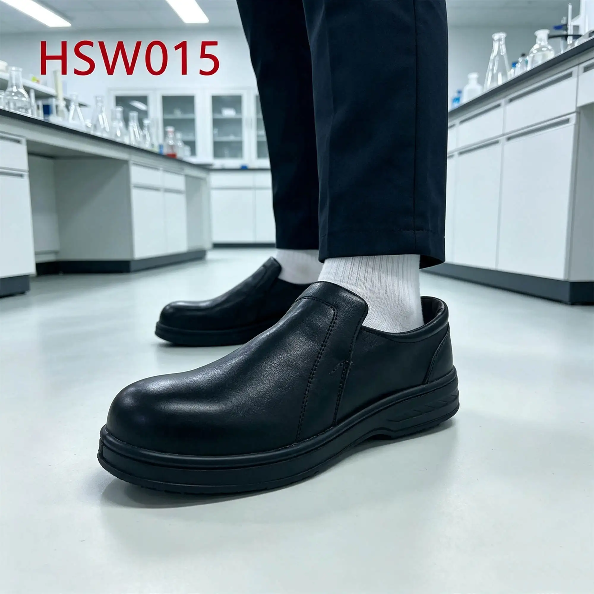 ZYF,Quick On/off Full Grain Leather Black/white Safety Shoes Super Anti-slip Outsole Hua Singh Work Clogs with Steel Toe HSW015