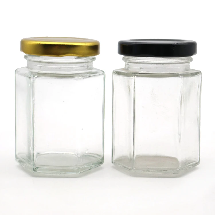 Custom 100ml 120ml Hex Food Jam Sauce Storage Glass Bottles Clear Hexagonal Glass Honey Jar with Tinplate Lid