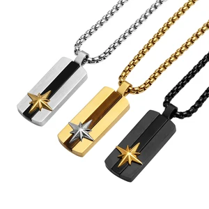 Classic Box Chain Fashion Jewelry Accessories Men's Stainless Steel Gold Black Onyx Tiger Eye Inlaid s Stones Pendant Necklace