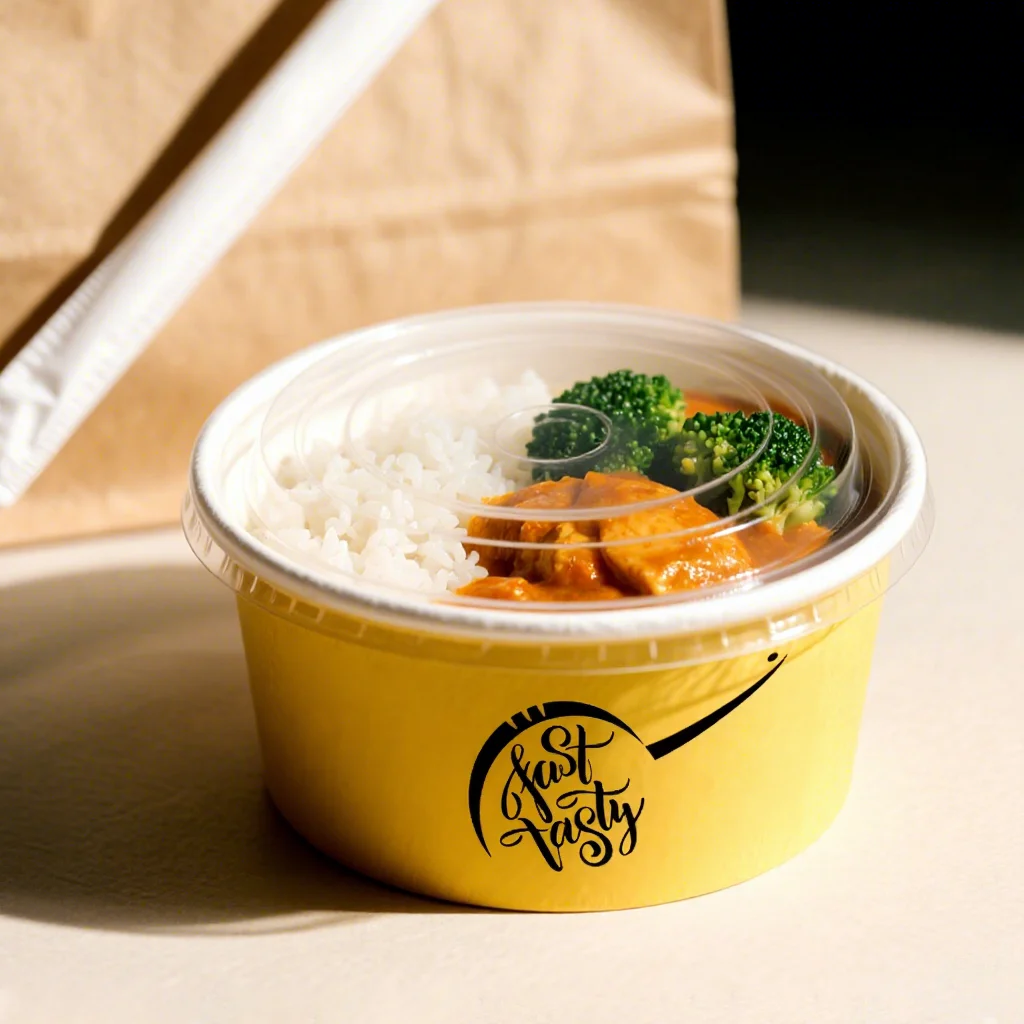 Jednorázové ekologicky šetrné ohřívané papírové misky na polévku s víkem