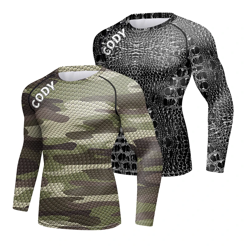Sublimation Printing Camouflage Polyester Compression t Shirt Custom Design Your Own logo Jiu Jitsu Rash Guard Bjj for Men