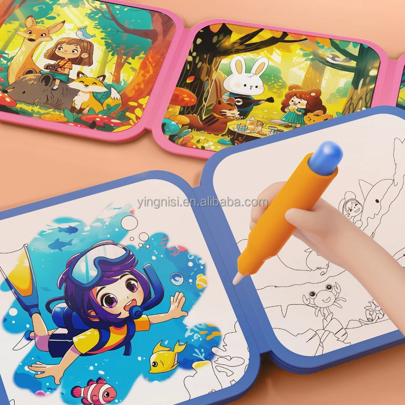 Magic Water Book Reusable Water-Reveal Wow Magic Water Painting Color Coloring Books for Toddlers Kids Wow