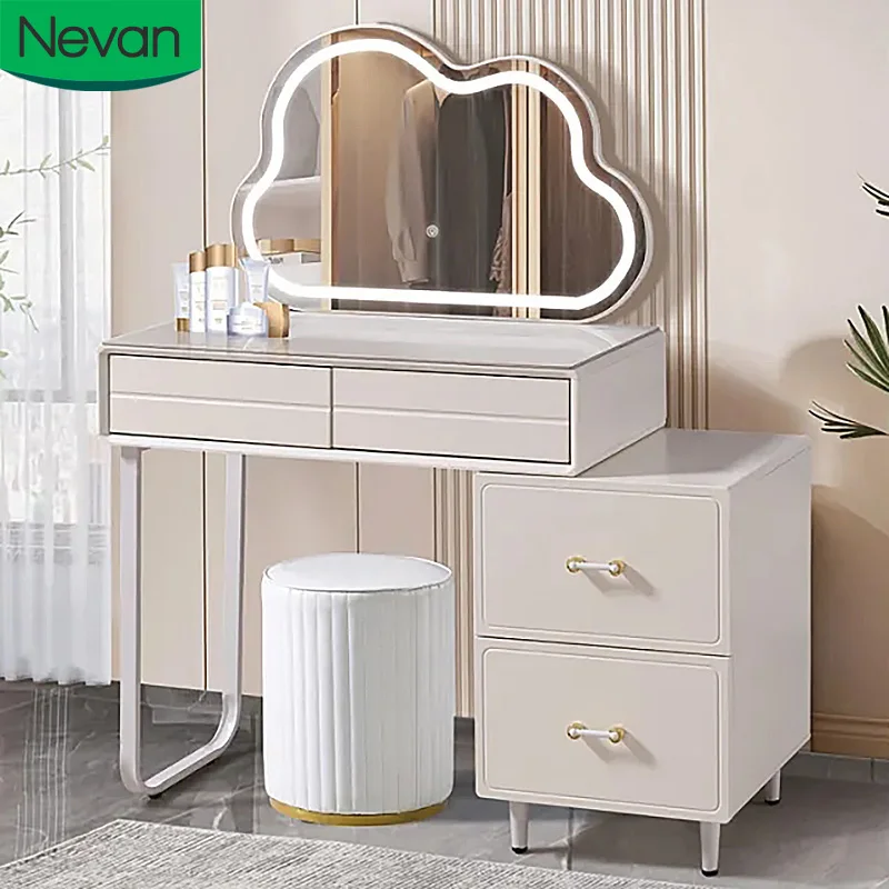 Wholesale Price Wood Adults Modern Beauty Designs Bedroom Furniture Makeup Vanities Dressing Table With Led Mirror And Stool
