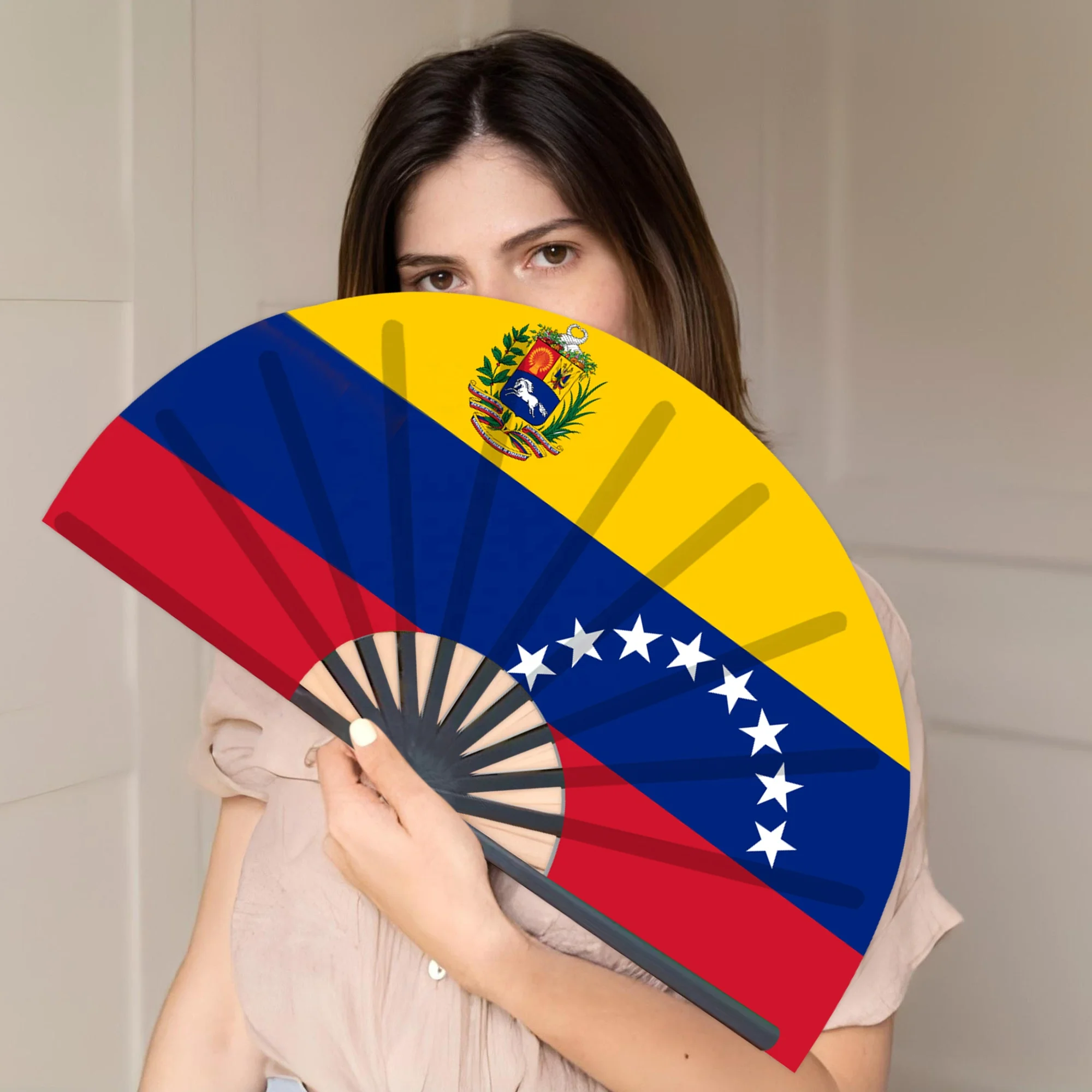 Éventail portatif drapeau vénézuélien 33 cm - Thème de la Journée de la Séparatisation_voghion.com