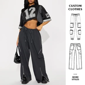 Custom Wide Leg Pants Fashion Ladies Elegant Trousers for Women Clothing Oem Casual Women Wide Leg Baggy Cargo Pants & Trousers