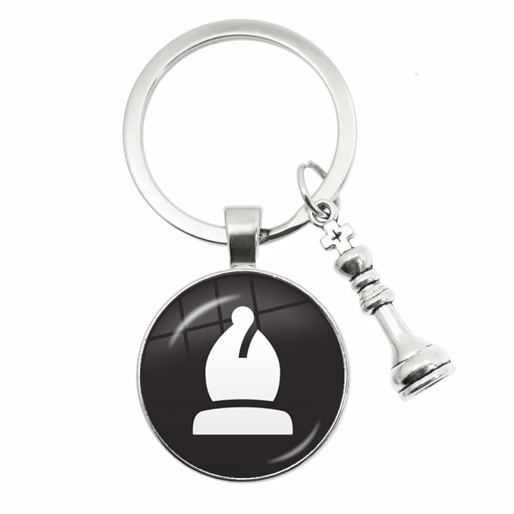 High Quality Chess Keychain Chessboard Chess Piece Glass Dome Pendant Car Chess Keychain