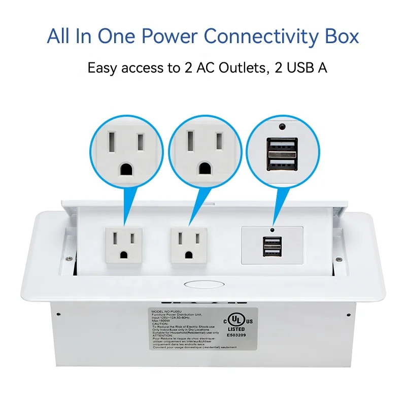 Table Touch Ac Power Outlets Flush Mount Desk Pop up Us Power Socket Outlet with Usb a