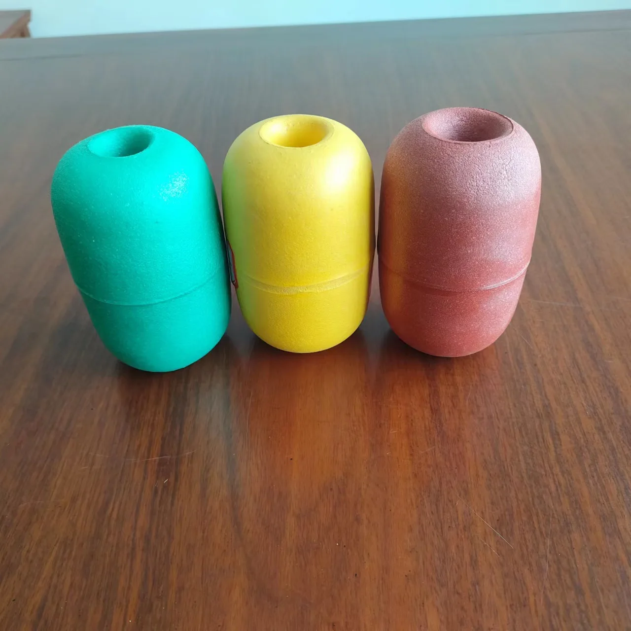 China Factory Yellow Oval Perforated EVA Float Cylindrical All Sizes Plastic Floating Light Buoy Fishing Net Float