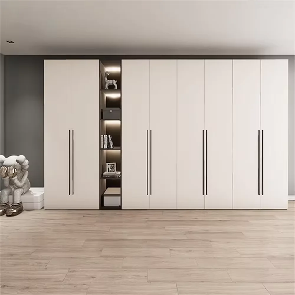 Modern Luxury Style Shaker Doors Design Lacquer Finish Closet White Paint Dressing Mirrored Wardrobe Storage Cabinet Armoire