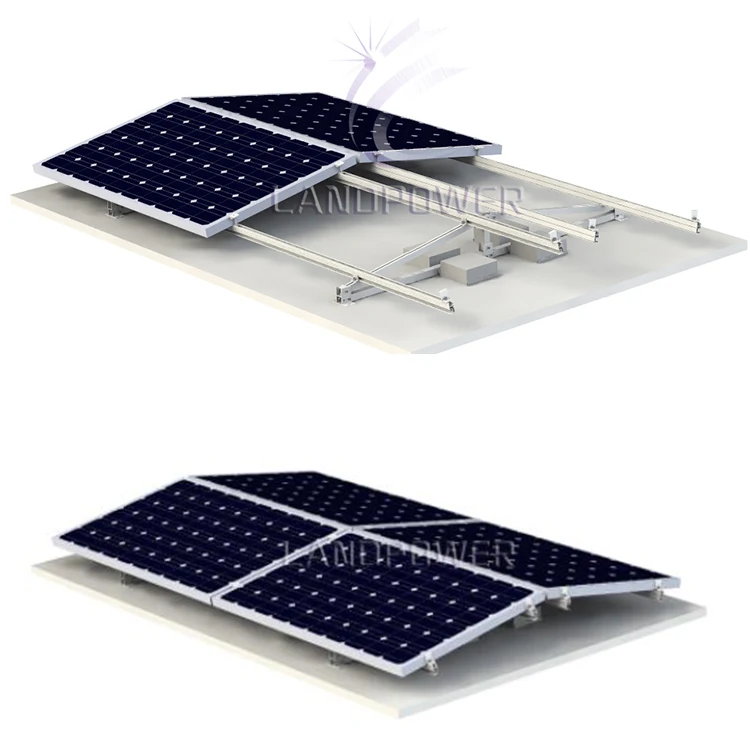 东/西压载屋顶太阳能电池板平屋顶安装架系统,用于非渗透屋顶安装