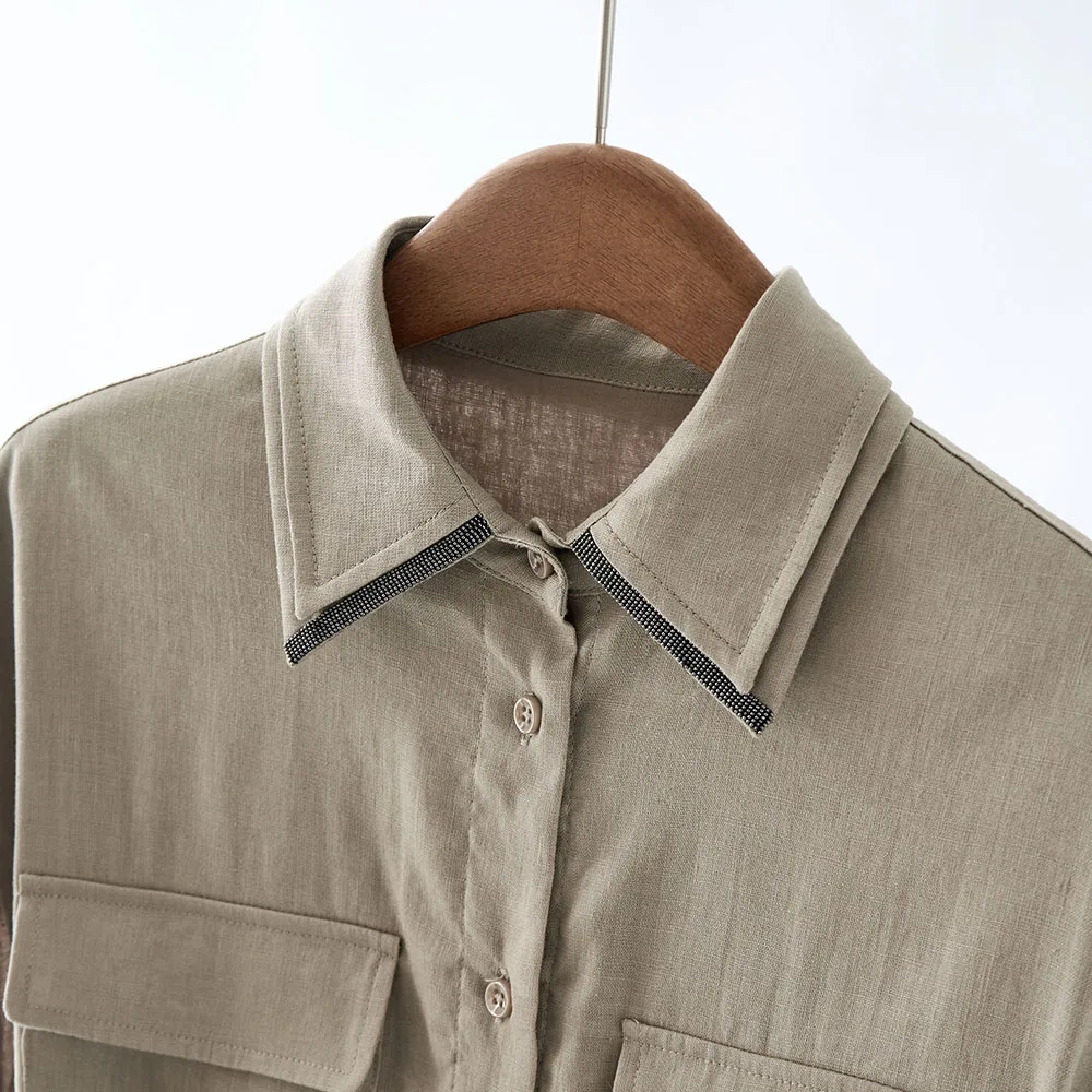 Linen shirt dress side view