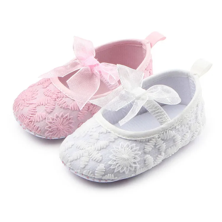 Running19 Baby Girls Infant Lace Floral Mary Jane Baptism Shoes Bow Ribbon Soft Sole Prewalker Wedding Dress Shoes