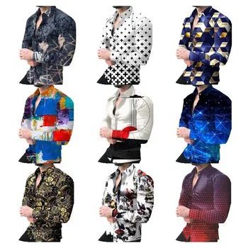 Wholesale Fashion Casual Men's Long Sleeve Shirts Retailer Special Men's Clothing Classic Print Youth Slim Shirt