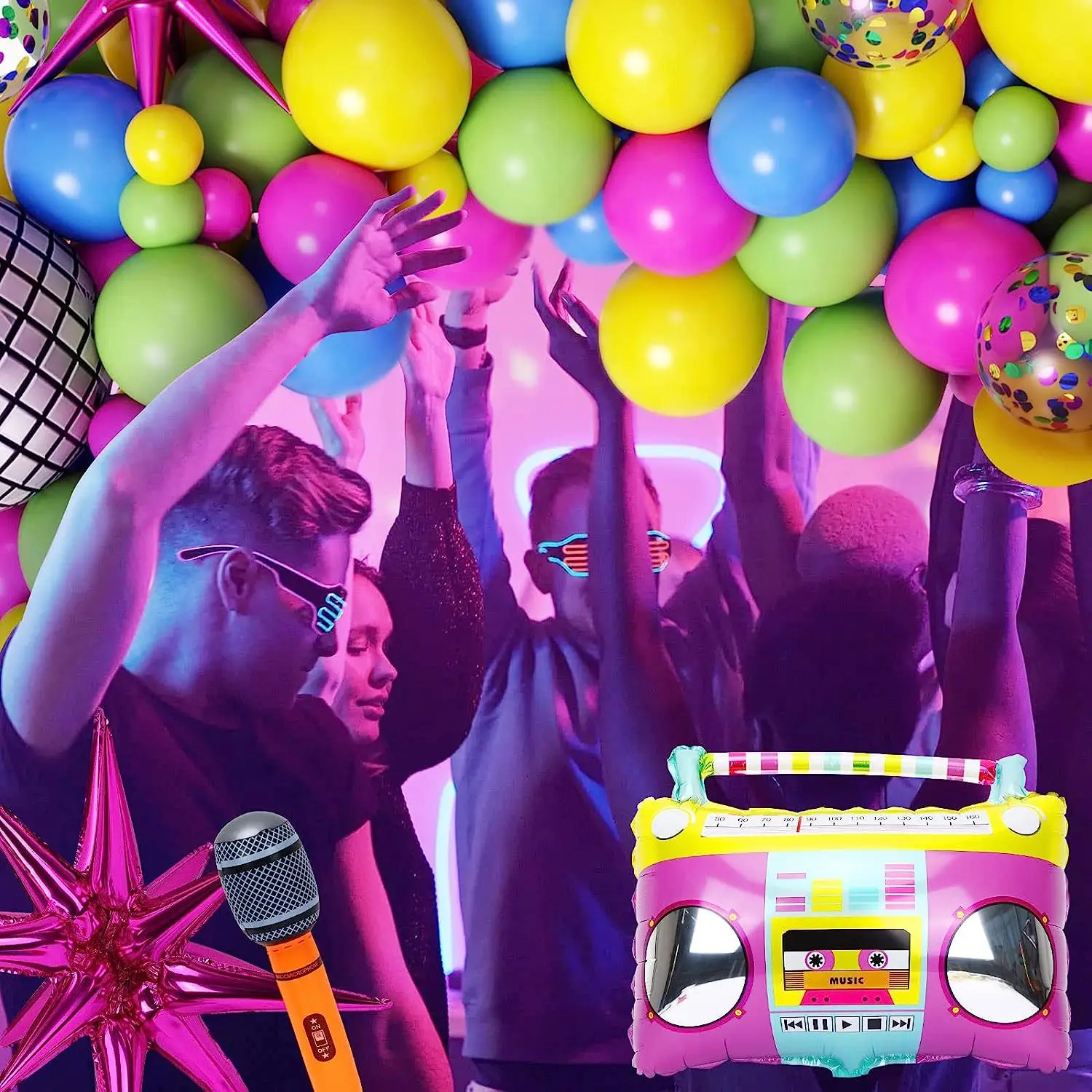 Lot de 11 ballons arc-en-ciel gonflables 4D ronds pour radio Boombox Accessoires pour radio thème rétro des années 80 et 90 Hip Hop Disco Fever fête d'anniversaire Fournitures de décoration Lot de 11 ballons arc-en-ciel gonflables 4D ronds pour radio Boombox Accessoires pour radio thème rétro des années 80 et 90 Hip Hop Disco Fever fête d'anniversaire Fournitures de décoration