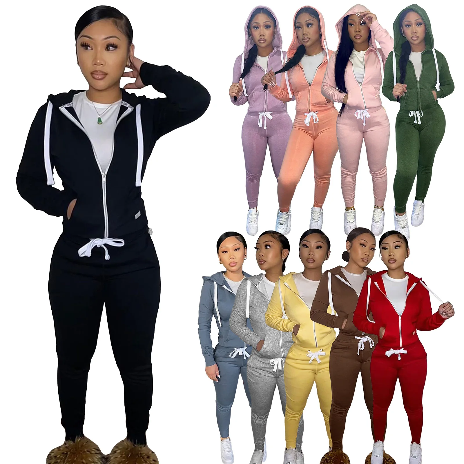 2024 New Custom Joggers Set Women Cotton Bodycon Women Sweatsuit Set ...