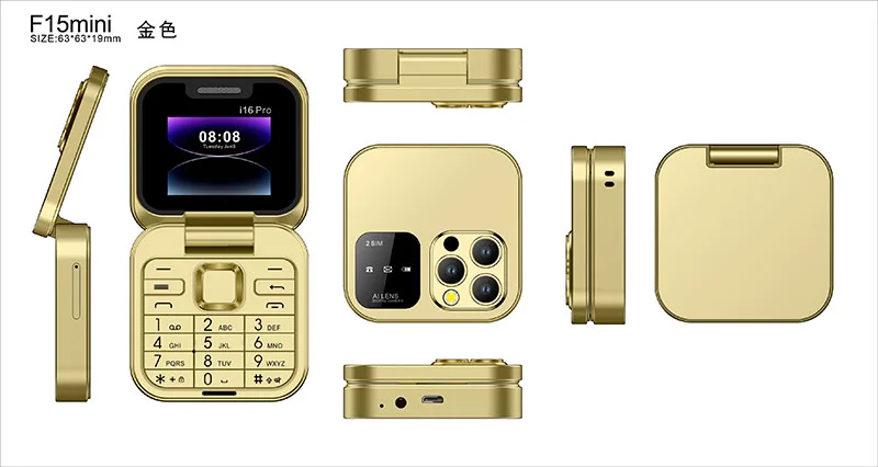 Factory Customized i16pro Mini Fashionable Folding Mobile Phone with French and Spanish Keyboard FM Feature
