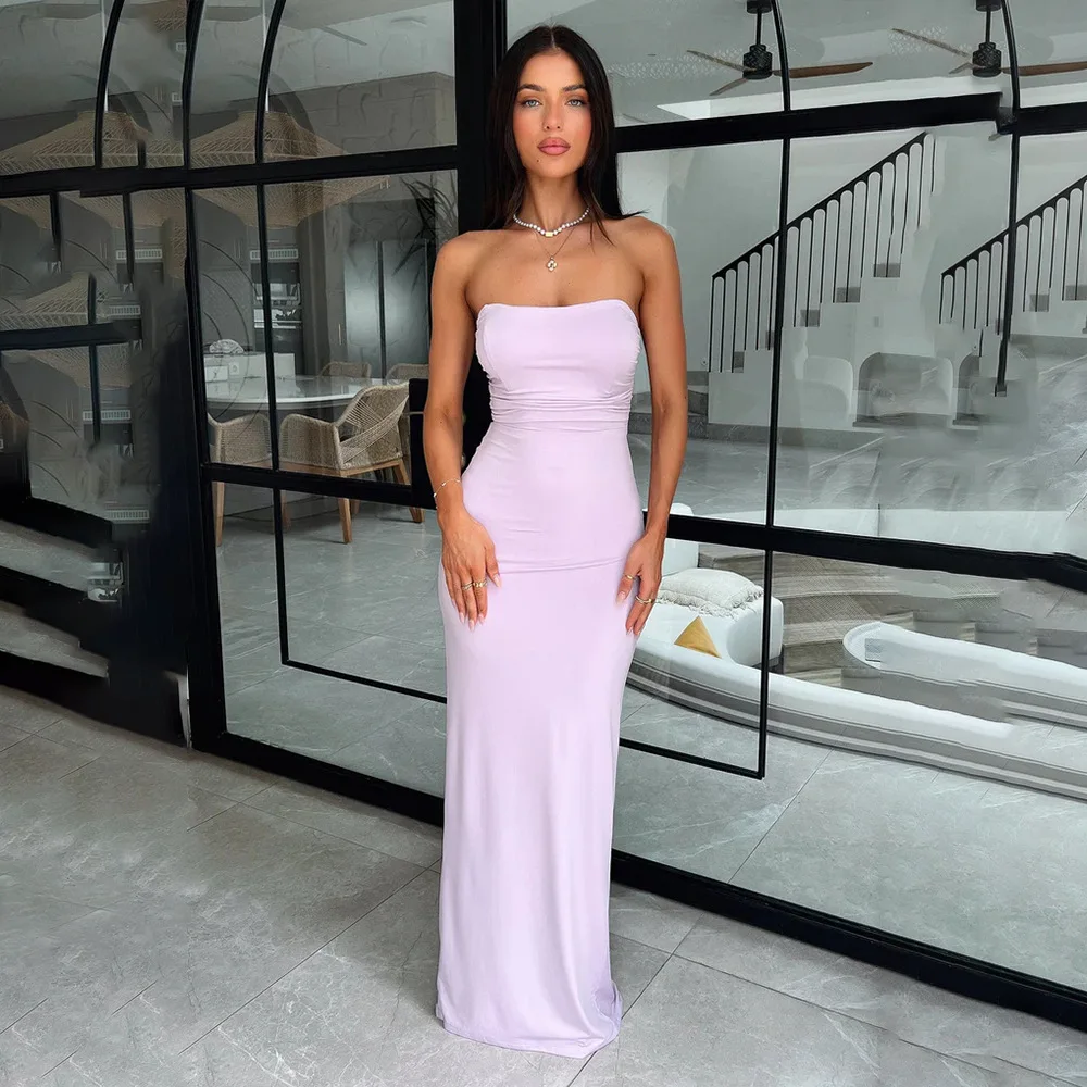 Strapless Backless Lace-up Maxi Dress for Women Summer New Off-shoulder  Sleeveless Bodycon Club Party Long Dress