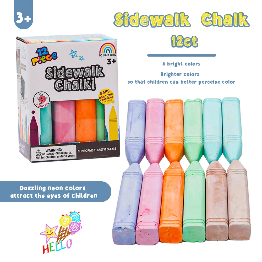 Моющиеся нетоксичные мелки для тротуара 12ct