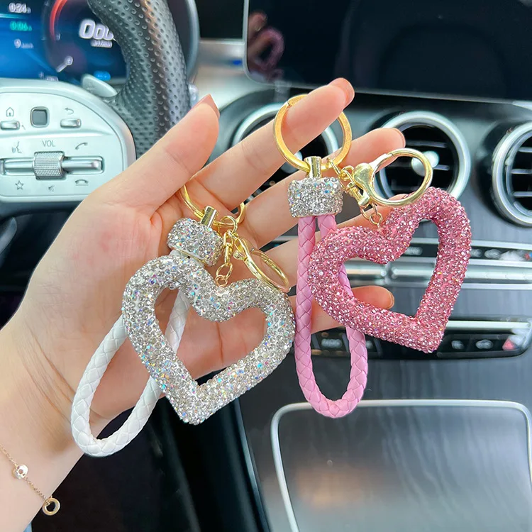 New Rhinestone Heart Keychain Heart Shape Keychain Girls Luxury Bag  Accessories Cute Couple Gifts Heart Keyring Women Key Chains