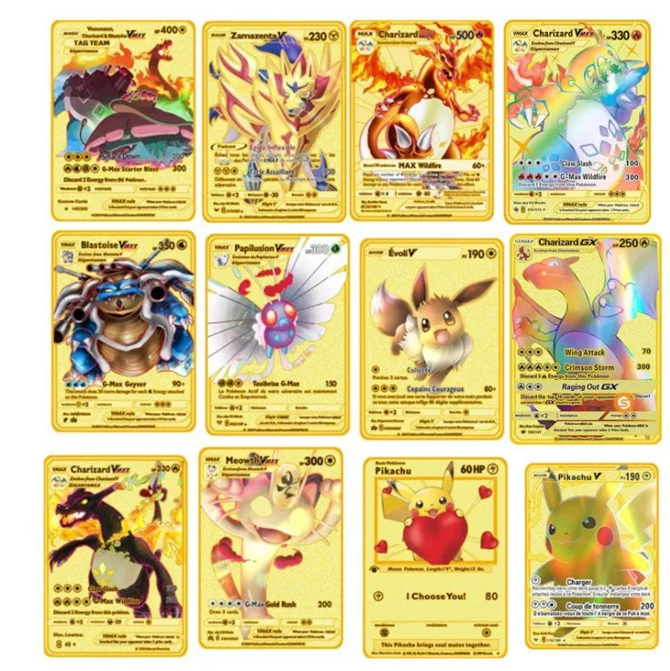 Золотые Покемон металлические карты 1-е издание Vmax Charizard металлические Покемоны карты для игры торговые карты игра