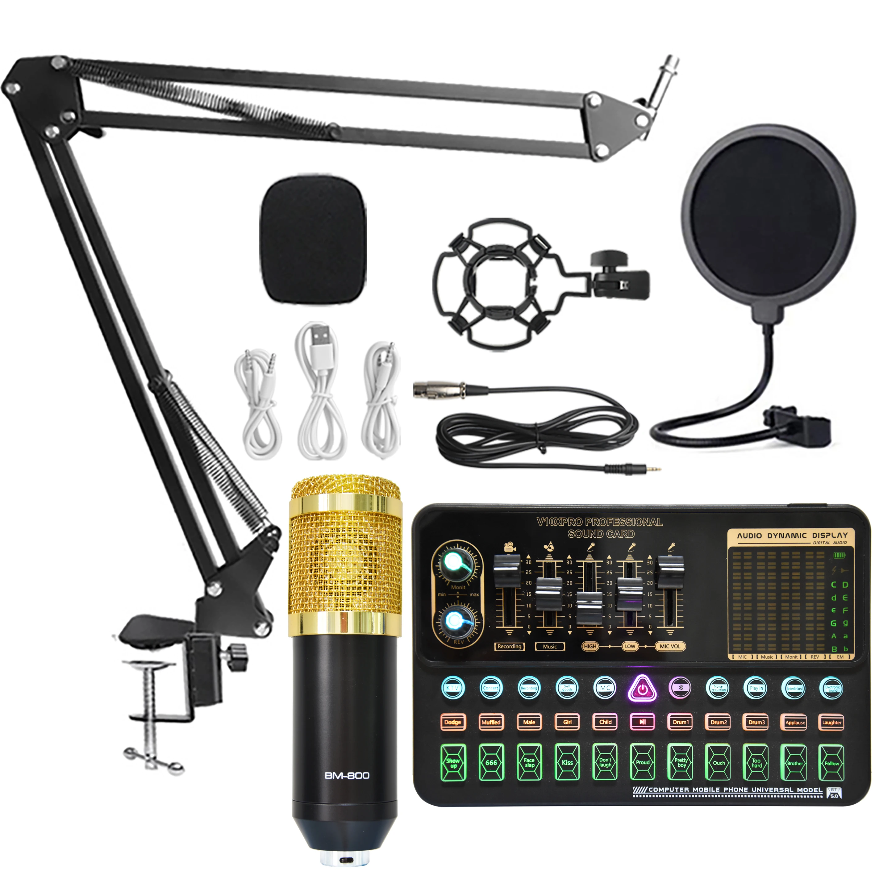 Professional Audio V10XPRO Set BM800 Smart Studio Condenser Microphone New Upgrade Portable LED for Live Noise Cancelling