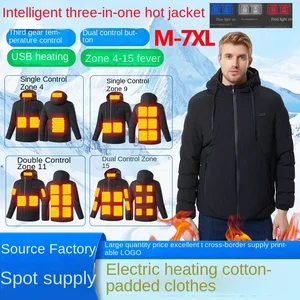 Winter Electric Heating Waterproof Quilted Casual Jacket Hooded Men's Thick Cotton-Padded Intelligent Constant
