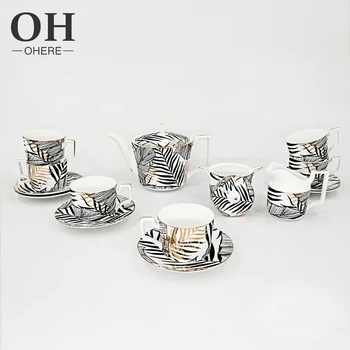 Ohere coffee utensils set 15 pieces total luxury coffee cup and saucer black&gold for wedding dinnerware sets tea cups