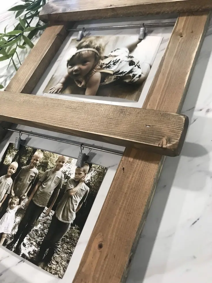 JUNJI Distressed Wood Photo Open Frame Rustic Farmhouse Picture Frame for Great Gift  Wooden Ladder Photo Display