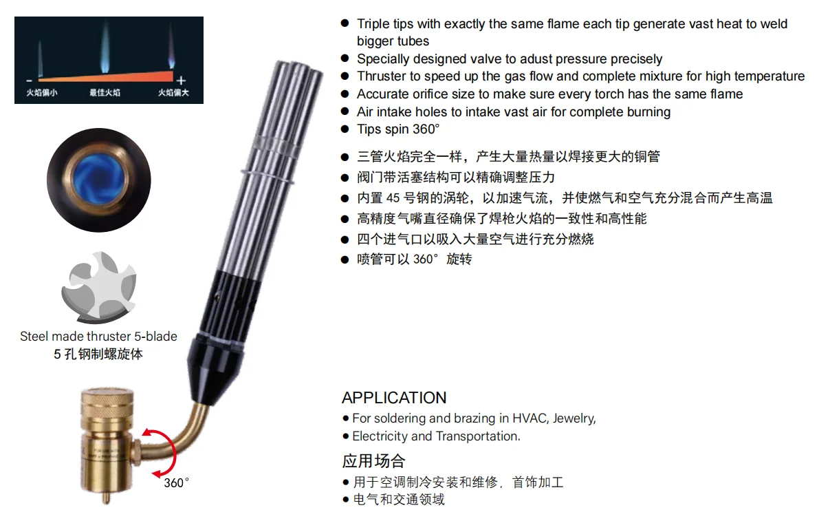 Wholesale High Quality HT-1D3 Tripple-Tip Torch Brass Made Torch Portable Universal HVAC Repair Tool