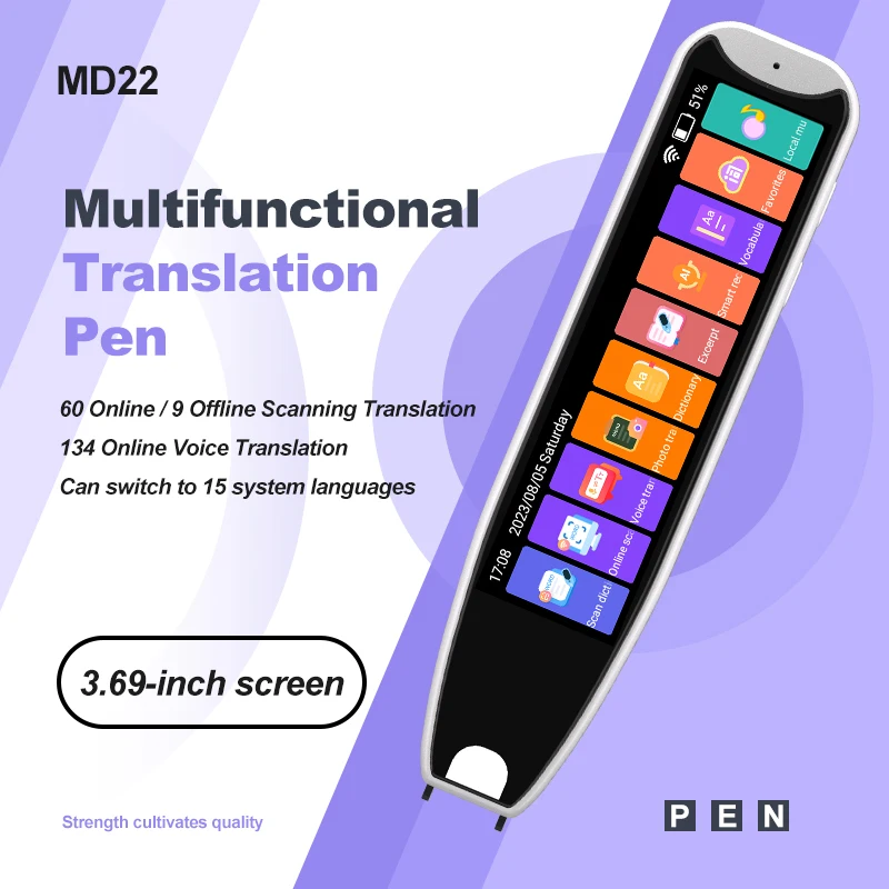 Smart Mini Translator Pen IPS Display Wi-Fi Enabled 134-Language Support Electronic Dictionary Recording Function White+Black