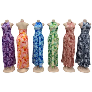 Wholesale New Casual Women's Elegant Sexy Backless Printed Round Neck Sleeveless Dress