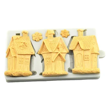 Christmas Church Cottage Christmas Tree Snowflake Fondant Cake Silicone Mold Biscuit Chocolate candy jelly sugarcraft Mold