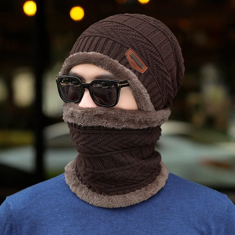 Knitted Scarf Bonnet And Scarf Set Ribbed Knit Beanie Hat And