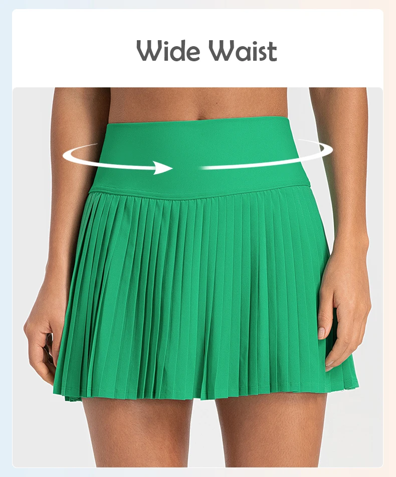 Womens Fitness Workout 2 In 1 Wide Waist Pleated Yoga Skirt High