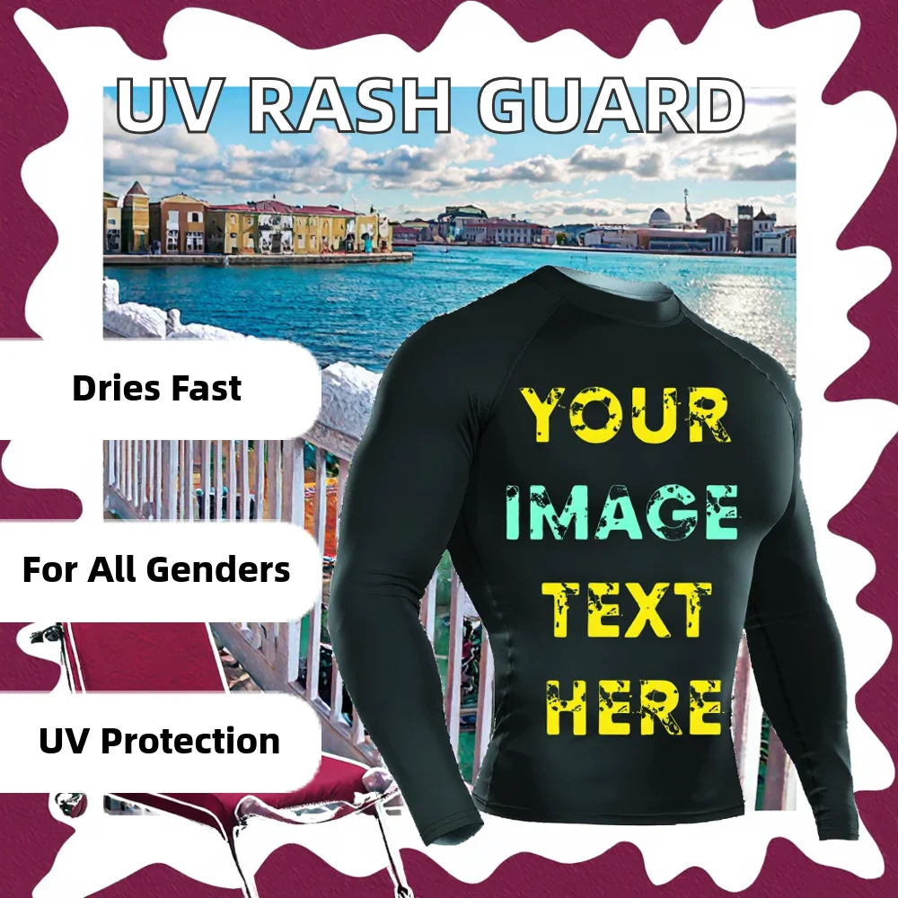 Men's Custom Logo Quick Dry Long Sleeve Compression Shirts UV Sun Protection Nylon Rash Guard for Diving Jiu Jitsu Training factory