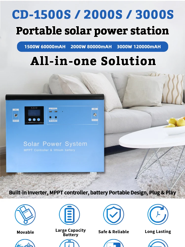 220V 120Ah 3Kw 3000Wh Portable Power Station Solar System Energy Generator With Universal Ac Outlet For Tv/Laptop/Fan/Car Fridge