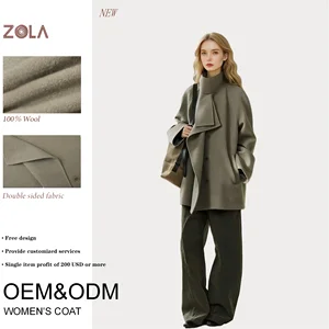 Factory Price 100% Wool Double Sided Warm Stand Collar Olive Green Women's Mid-length Thick Winter Coat (OEM ODM)