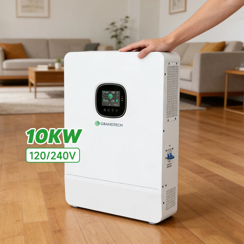 Invertor hibrid solar off-grid GRANDTECH, model SPI-10K-UP, 8 kW / 10 kW, 120 V / 240 V CC, monofazat, cu fază divizată, eficiență de 99 %, compatibil